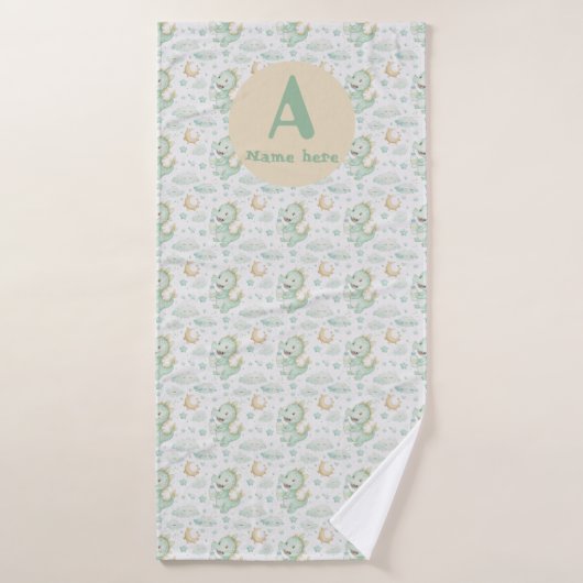 Green Dragon Baby Waterverf Gepersonaliseerde naam Badhanddoek (Badhanddoek)