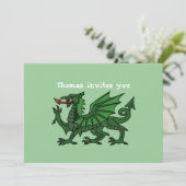 Green Dragon Birthday Uitnodiging (Staand voorkant)