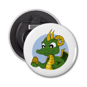 Green dragon cartoon button flesopener