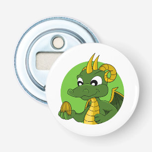 Green dragon cartoon button flesopener