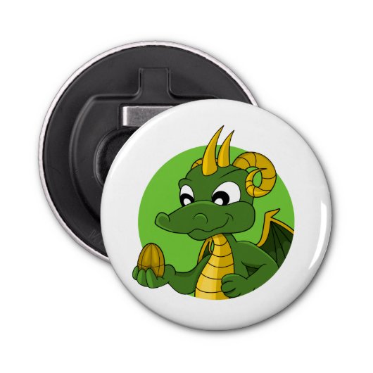 Green dragon cartoon button flesopener (Voorkant)