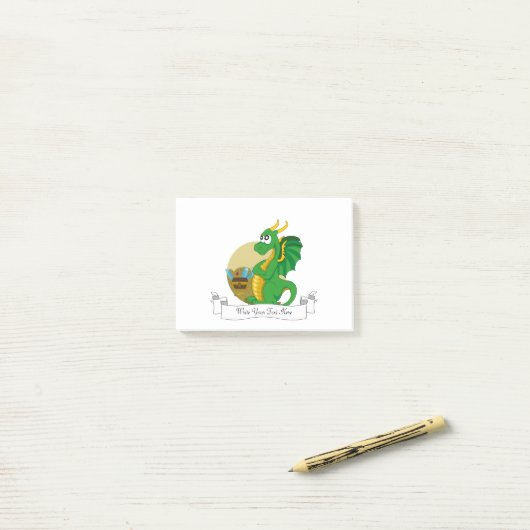 Green dragon cartoon post-it® notes (Op bureau)