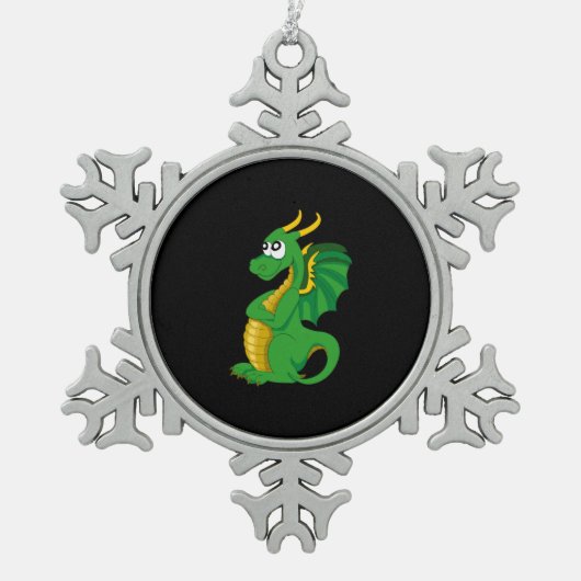 Green dragon cartoon tin sneeuwvlok ornament (Voorkant)