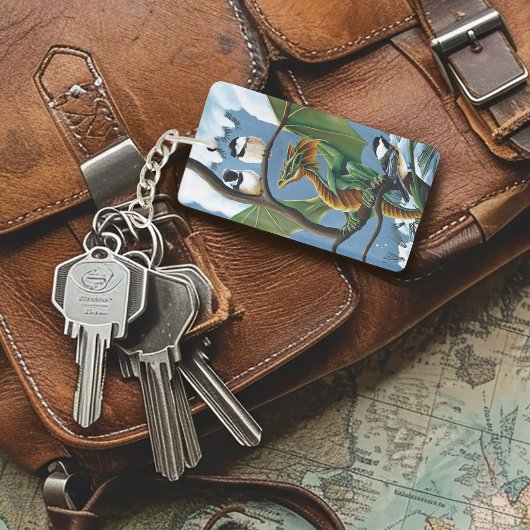 Green Dragon Chickades Winter QR-code Sleutelhanger