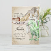 Green Dragon en Castle Fantasy Party Kaart (Staand voorkant)