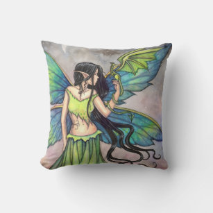 Green Dragon en Fairy Fantasy Art Kussen