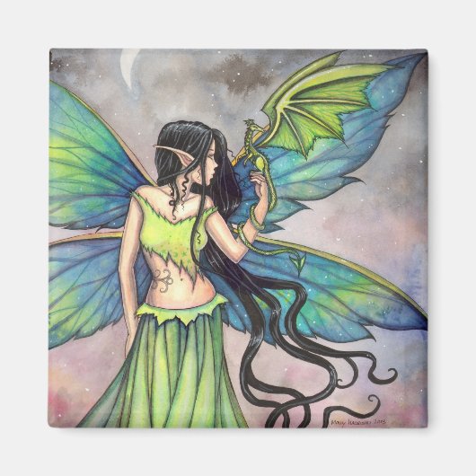 Green Dragon en Fairy Fantasy Art Magneet (Voorkant)