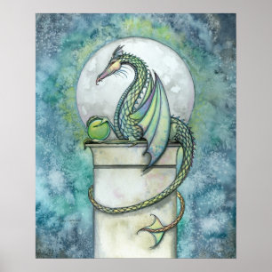 Green Dragon Fantasy Art print van Molly Harrison