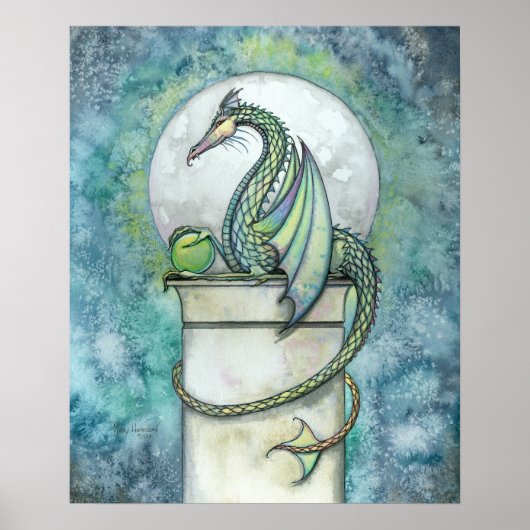 Green Dragon Fantasy Art print van Molly Harrison (Voorkant)