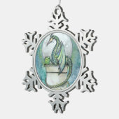 Green Dragon Fantasy Art Tin Sneeuwvlok Ornament (Rechts)