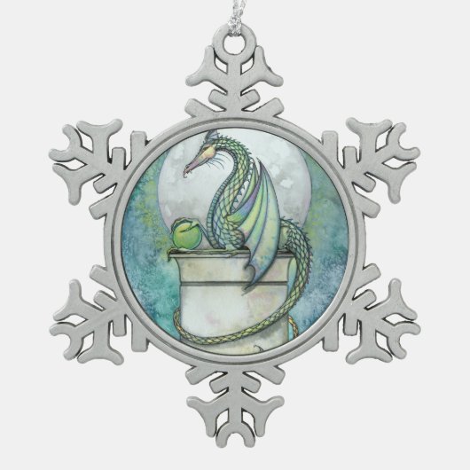 Green Dragon Fantasy Art Tin Sneeuwvlok Ornament (Voorkant)