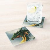 Green Dragon Fantasy Glazen Onderzetter (Schuin)