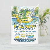 Green Dragon Pool Party Uitnodiging voor verjaarda (Staand voorkant)
