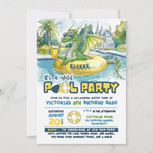 Green Dragon Pool Party Uitnodiging voor verjaarda