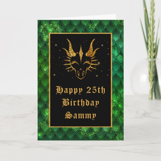 Green Dragon Scales Faux Glitter Happy Birthday Kaart (Voorkant)