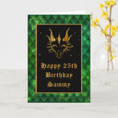 Green Dragon Scales Faux Glitter Happy Birthday Kaart (Gele Bloem)