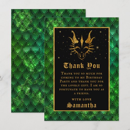 Green Dragon Scales Gold Faux Glitter Birthday Bedankkaart (Voorkant / Achterkant)