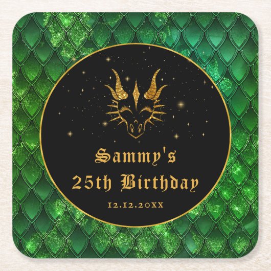 Green Dragon Scales Gold Faux Glitter Birthday Kartonnen Onderzetters (Voorkant)