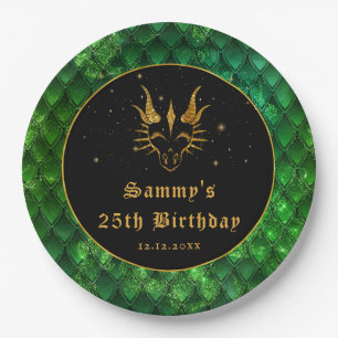 Green Dragon Scales Gold Faux Glitter Birthday Papieren Bordje