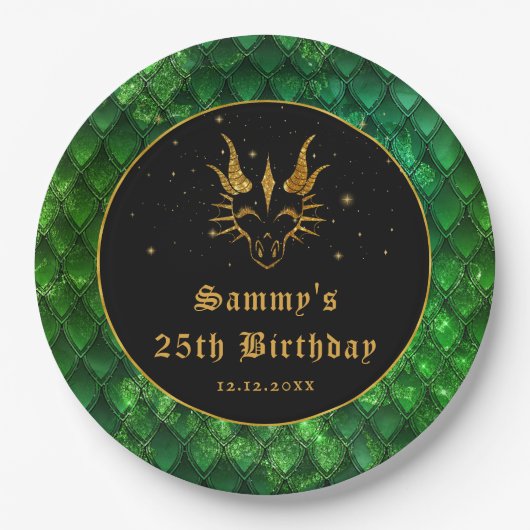 Green Dragon Scales Gold Faux Glitter Birthday Papieren Bordje (Voorkant)