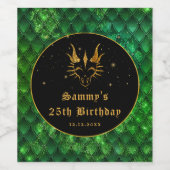 Green Dragon Scales Gold Faux Glitter Birthday Wijn Etiket (Enkel label)
