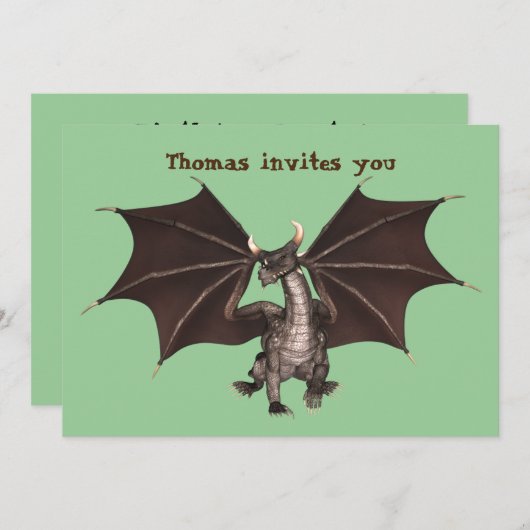 Green Dragon verjaardagsfeestje uitnodiging (Voorkant / Achterkant)