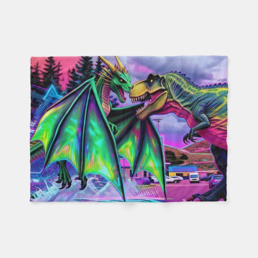 Green Dragon vs Dinosaur Fleece Deken (Voorkant (Horizontaal))
