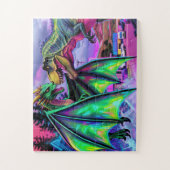 Green Dragon vs Dinosaur Legpuzzel (Verticaal)