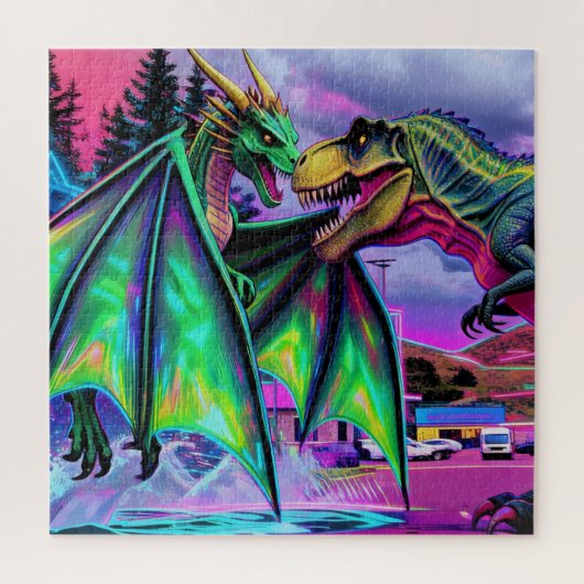 Green Dragon vs Dinosaur Legpuzzel (Verticaal)