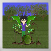 Green Dragon Winged Drummer Boy Faerie Poster (Voorkant)