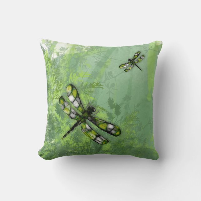 Green Dragonflies American MoJo Pillow Kussen (Voorkant)