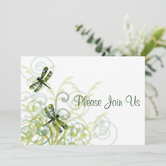 Green Dragonflies Wedding Invitation Kaart (Staand voorkant)
