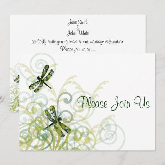 Green Dragonflies Wedding Invitation Kaart (Voorkant / Achterkant)