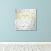 Green Dragonfly Damask Canvas Afdruk (Insitu (Houten vloer))