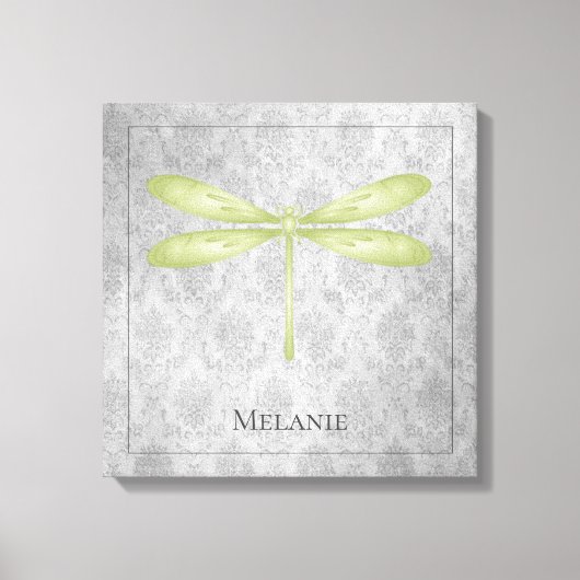 Green Dragonfly Damask Canvas Afdruk (Voorkant)