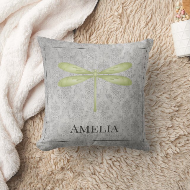 Green Dragonfly Damask Sierkussen (Deken)