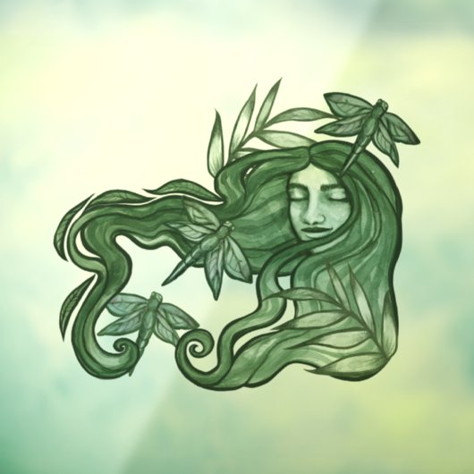 Green Dragonfly Goddess Art Dragonflies Raamsticker (Vel 3)