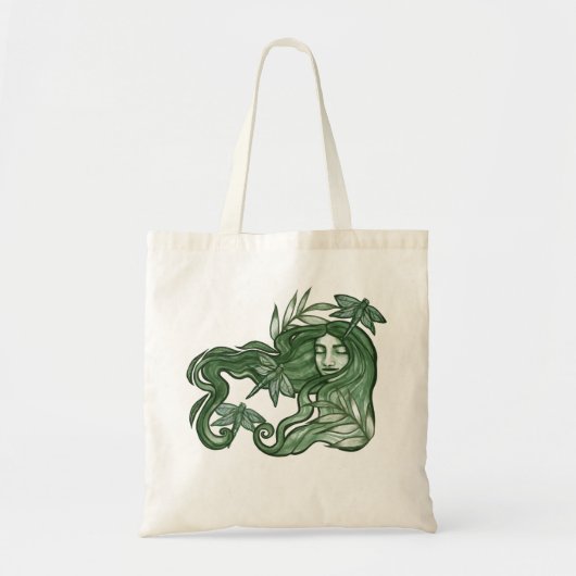 Green Dragonfly Goddess Art Dragonflies Tote Bag (Voorkant)
