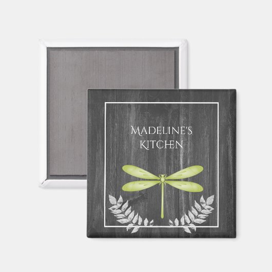 Green Dragonfly Rustic Magnet (Voorkant / Achterkant)
