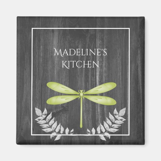 Green Dragonfly Rustic Magnet (Voorkant)