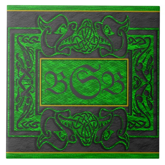 "Green Dragons Breath" 3 Initiaal Monogram Tegel Tegeltje (Voorkant)