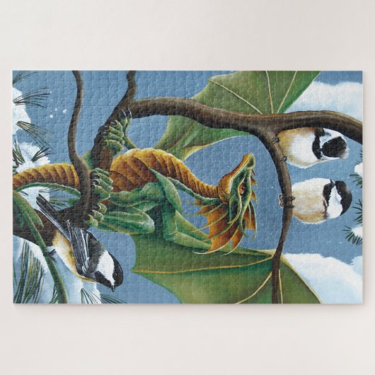Green Dragons Chickadees Winter Legpuzzel (Horizontaal)