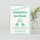 Green Drawn Together Champagne Wedding Kaart (Staand voorkant)
