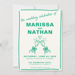 Green Drawn Together Champagne Wedding Kaart