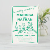 Green Drawn Together Uitnodiging voor een bruiloft (Staand voorkant)