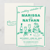 Green Drawn Together Uitnodiging voor een bruiloft (Voorkant / Achterkant)