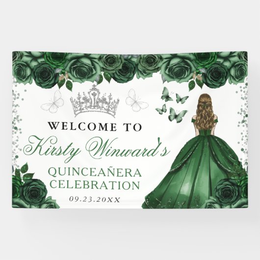 Green Dress Blonde Princess Floral Quinceanera Spandoek (Horizontaal)
