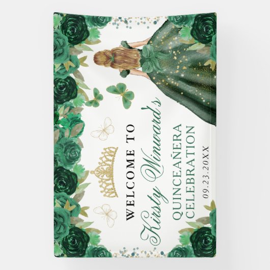 Green Dress Blonde Princess Floral Quinceanera Spandoek (Verticaal)