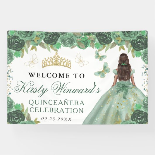 Green Dress Dark Skin Princess Floral Quinceanera Spandoek (Horizontaal)
