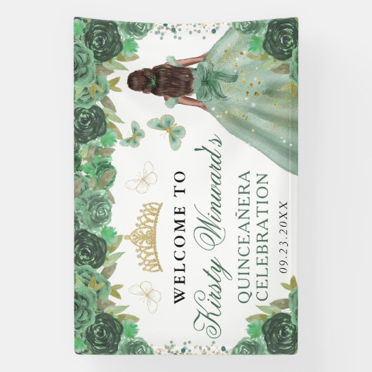 Green Dress Dark Skin Princess Floral Quinceanera Spandoek (Verticaal)